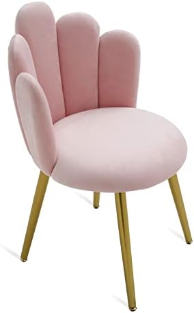 BOWTHY Vanity Chair for Makeup Room - Midcentury Modern Accent Velvet Chair with Back Support, Gold Legs for Living Room Bedroom, (Pink)