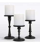 Matte Black Candle Holders Set of 3 - Metal Candle Holders for Pillar Candles - 3 Pillar Candle H...