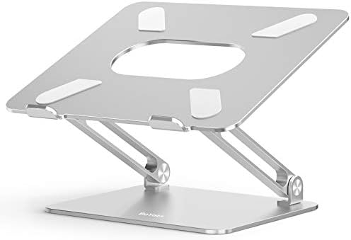 BoYata ノートパソコンスタンド pc スタンド タブレット 無段階高さ/角度調整可能 姿勢改善 腰痛/猫背解消 安定性 折りたたみ式 アルミ合金製 17インチ以下のデバイスに対応 シルバー