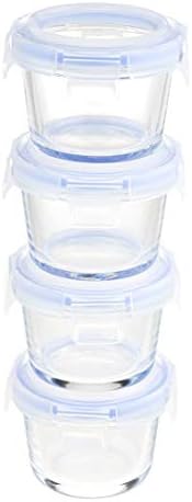 Amazon Basics ABL001 récipient en verre, 144 ml, transparent avec couvercles bleus, lot de 4