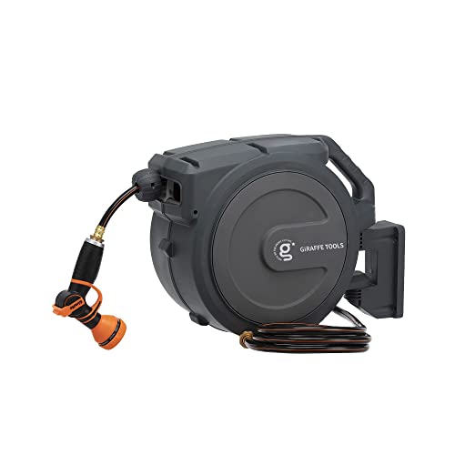 Giraffe Tools Hose Reel 1/2‘’ 78ft, Heavy Duty Retractable Garden Hose Reel with Any Length Lock, Slow Return System, Wall Mo