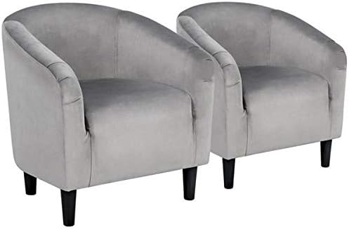 Yaheetech Living Room Chairs, Velvet Accent Chairs Set of 2, Cozy Barrel Chairs with Soft Padded for Living Room/Waiting Room/Bedroom/Office, Light Gray