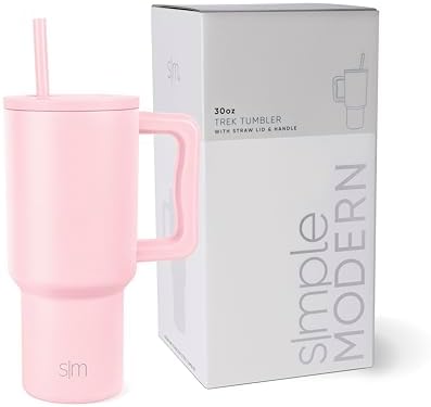 Simple Modern 30 oz Tumbler with Handle and Straw Lid | Insulated Cup Reusable Stainless Steel Water Bottle Travel Mug Cupholder Friendly | Gifts for Women Men Him Her | Trek Collection | Blush