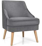 Giantex Velvet Accent Chair, Mid Century Single Sofa Chair w/Rubber Wood Legs, Comfy Slipper Chai...