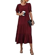 PRETTYGARDEN Women's Summer Casual Boho Dress Floral Print Ruffle Puff Sleeve High Waist Midi Bea...