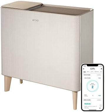 Coway Airmega IconS App-enabled, Compatible with Amazon Alexa True HEPA Air Purifier with Air Quality Monitoring, Auto, Filter Indicator, and Wireless Device Charger, Covers 649 sq. ft, Beige