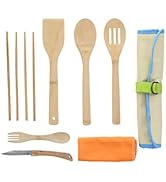 ust Camp Kitchen roll up with 7 Piece Bamboo Utensil Set in a Portable Organizer for Cooking, Cam...