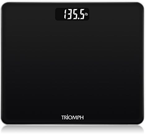 Triomph Digital Body Weight Bathroom Scale with Step-On Technology, Ultra Slim Design 6mm Tempered Glass, 400 Pounds, Weight Loss Monitor, Black