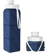 Popdigito Collapsible Sports Water Bottles 610ml 20.7oz,Leak proof Twist Cap Silicone BPA Free Re...