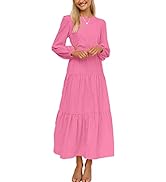 ANRABESS Women's Puff Long Sleeve Crewneck Cutout Waist Tiered Flowy A-Line Maxi Long Dress with ...