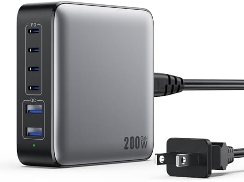USB C Charger Block 200W, [2024 Upgraded] GaN III 6 Port Fast Charging Station Hub, PD 65W USB C Laptop Charger Compatible with MacBook Pro/Air,iPad,iPhone 15/14,Galaxy S23/S24 Steam Deck Dell XPS etc