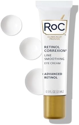 RoC Retinol Correxion Under Eye Cream for Dark Circles & Puffiness, Daily Wrinkle Cream, Anti Aging Line Smoothing Skin Care Treatment for Women and Men, 0.5 oz (Packaging May Vary)