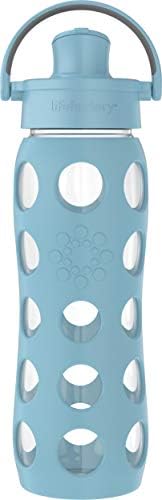 Lifefactory 22-Ounce Glass Water Bottle with Active Flip Cap and Protective Silicone Sleeve, Denim