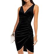 TINSTREE Womens Sexy Wrap V Neck Sleeveless Velvet Dress Bodycon Hide Tummy Ruched Mini Party Coc...