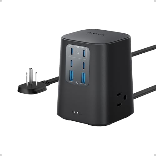 Anker Charging Station (100W), 9-in-1 USB C Power Strip with 300J Surge Protection, for iPhone 15 and MacBook, 5 ft Flat Cable and Plug, 4 USB C and 2 USB A Ports, 3 AC Outlets, for Home, Office