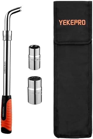 YEKEPRO Extendable Lug Nut Wrench with Flip Sockets, 4-Pieces Telescoping Tire Wheel Wrench with 17/19mm and 21/23mm CR-V Sockets, Includes Storage Pouch, Compatible with Most Vehicles - W12004A