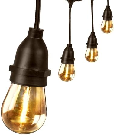 Feit Electric 30ft LED Outdoor String Lights, 15 Sockets, Linkable, S14 Filament LED Bulbs, Commercial Grade Weatherproof String Lights, Linkable, Amber 2200K, SL30-15/FIL