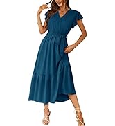 PRETTYGARDEN Women's 2023 Floral Boho Dress Wrap V Neck Short Sleeve Belted Ruffle Hem A-Line Flo...