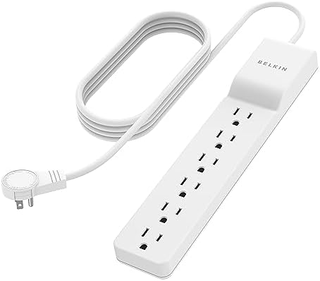 Belkin Surge Protector Power Strip - 6 AC Multiple Outlets - Flat Rotating Plug, 8ft Long Heavy-Duty Extension Cord for Home, Office, Travel, Computer Desktop & Charging Brick - White (720 Joules)