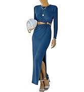 ANRABESS Women Summer Sleeveless Padded Shoulder Cutout Sexy Slim Fit Maxi Slit Dress