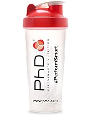 PhD Nutrition Mixball Shaker, Shaker for Protein Shakes, Wire Mixball Whisk, Red Non-Drip Screw Lid, Transparent Colour, 600 ml