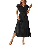 PRETTYGARDEN Women's 2023 Floral Boho Dress Wrap V Neck Short Sleeve Belted Ruffle Hem A-Line Flo...