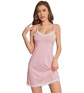 SweatyRocks Women's Sleeveless Lace Trim Nightgown Spaghetti Strap Cami Night Dress Sleepwear