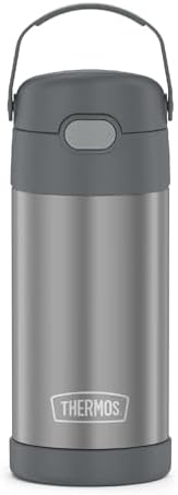 THERMOS FUNTAINER Water Bottle with Straw - 12 Ounce, Grey - Kids Stainless Steel Vacuum Insulated Water Bottle with Lid