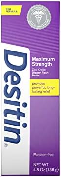 Desitin Maximum Strength Baby Diaper Rash Cream with 40% Zinc Oxide for Treatment, Relief & Prevention, Hypoallergenic, Phthalate- & Paraben-Free Paste, 4.8 oz