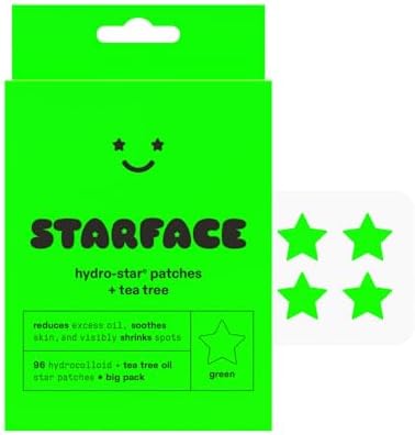 Starface Hydro-Star + Tea Tree BIG PACK, Hydrocolloid Patches with Plant-Based Tea Tree Oil, Helps Naturally Reduce Oil and Unclog Pores (96 count)