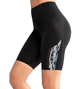 Yvette Damen Kurze Leggings Printed Radlerhose mit Tasche Hohe Taille Blickdicht Scrunch Sporthose