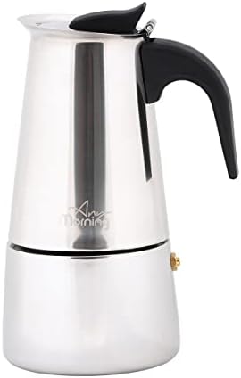 Any Morning Stove top Espresso Maker, Moka Pot, Italian Coffee Maker, Stainless Steel Percolator Coffee Pot, 4 Cups Coffee Maker, 6.76 oz, 200Ml, Silver (200 Ml)