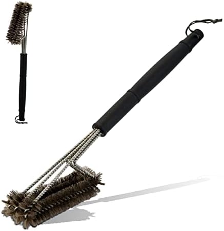 Alpine Cuisine Stainless Steel Grill Brush 18-Inch with PP Handle, Durable Scraper Barbecue Grill Cleaning Brush, Triple Scrubber Bristle-Free, 3X Cleaning Head & Modern Hang Tag Packing Design