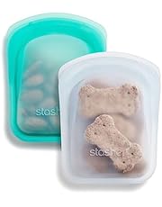 Stasher 100% Silicone Reusable Food Bag, Pocket Storage Size, Clear &amp; Aqua