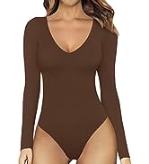 MANGOPOP Deep V Neck Short Sleeve Long Sleeve Tops Bodysuit for Women Clothing