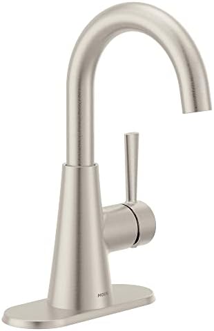 Moen Ronan Spot Resist Brushed Nickel One-Handle Single Hole Modern Bathroom Sink Faucet with Optional Deckplate and Spring Loaded Drain Assembly, 84021SRN