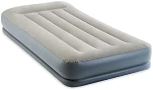 Intex 64115ED Dura-Beam Standard Pillow Rest Air Mattress: Fiber-Tech – Twin Size – Built-in Electric Pump – 12in Bed Height – 300lb Weight Capacity