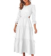 ANRABESS Women's Puff Long Sleeve Crewneck Cutout Waist Tiered Flowy A-Line Maxi Long Dress with ...