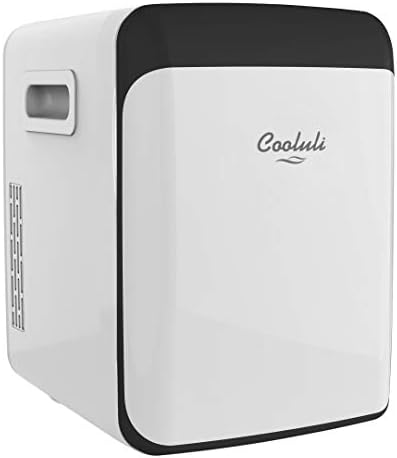 Cooluli 15L Mini Fridge for Bedroom - Car, Office Desk & College Dorm Room - 12V Portable Cooler & Warmer for Food, Drinks, Skincare, Beauty, Makeup & Cosmetics - AC/DC Small Refrigerator (White)