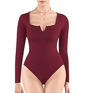 MANGOPOP Sweetheart Neckline Bodysuit Long Sleeve Body Suit for Women Fitted Shirts Tops