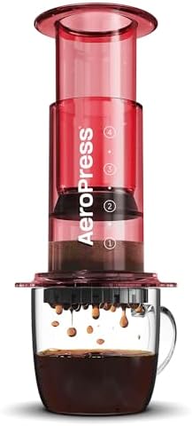 AeroPress Clear Red Coffee Press – 3 In 1 Brew Method Combines French Press, Pourover, Espresso, Full Bodied Coffee Without Grit or Bitterness, Small Portable Coffee Maker for Camping & Travel, Red