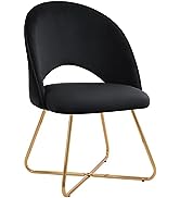 Furniliving Black Accent Chair Modern Velvet Vanity Chair Upholstered Makeup Stool with Gold Meta...