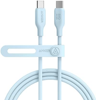 Anker 543 USB C to USB C Cable (240W 6ft), USB 2.0 Bio-Based Charging Cable for iPhone 15/15Pro/15Plus/ 15ProMax, MacBook Pro 2020, iPad Pro 2020, iPad Air 4, Samsung Galaxy S23 (Misty Blue)