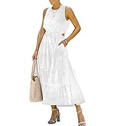 ANRABESS Womens Summer Sleeveless Cutout Maxi Dress Crewneck Tiered Flowy A-Line Sundress with Po...