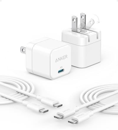 Anker 20W Fast USB C Charger with Foldable Plug, PowerPort III 20W Cube Charger for iPhone 15 Series, Galaxy, Pixel, iPad (Cable Not Included) (2 Pack & 2 Cable)