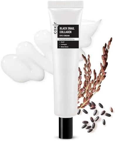 coxir BLACK SNAIL COLLAGEN EYE CREAM l Black-3-Complex: Black Rice, Bean, Sesame, Snail Mucin, Niacinamide, Collagen l Firming&Eye Puffiness l Korean Skin Care l Cruelty-Free [30ml/1.01 fl.oz]