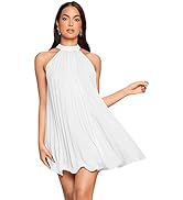 SweatyRocks Women's Casual Sleeveless Tie Back Halter Dress Mini Swing Pleated A-line Loose Dress