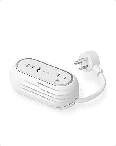 Anker GaNPrime 65W Charging Station - Power Strip, 5-in-1 for Travel & Home, 2 AC, 2 USB C, 1 USB A, 3ft - Power Delivery for iPhone 15/15 Plus/15 Pro/15 Pro Max,Compatible & More (White)