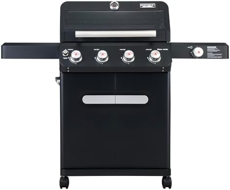 Monument Grills Outdoor Barbecue Stainless Steel 4 Burner Propane Gas Grill, 52,000 BTU Patio Garden Barbecue Grill with Side Burner and LED Controls, Mesa425, Black