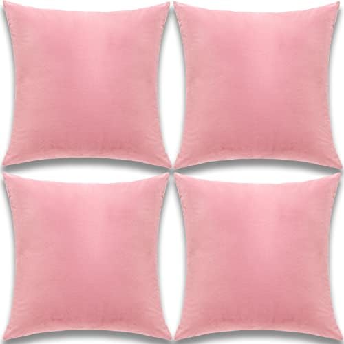 Yonous Throw Pillow Covers, Velvet Soft Decorative Cushion Case for Sofa Bedroom Car, Set of 4, 18x18 Inch, Pink